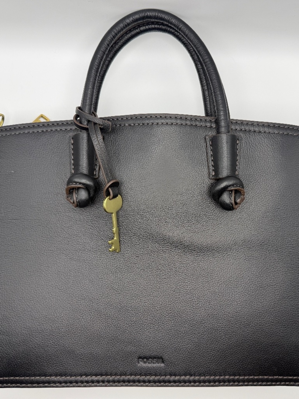 Fossil Skylar Dark Brown Leather Satchel Purse Expandable Mini Briefcase Bag